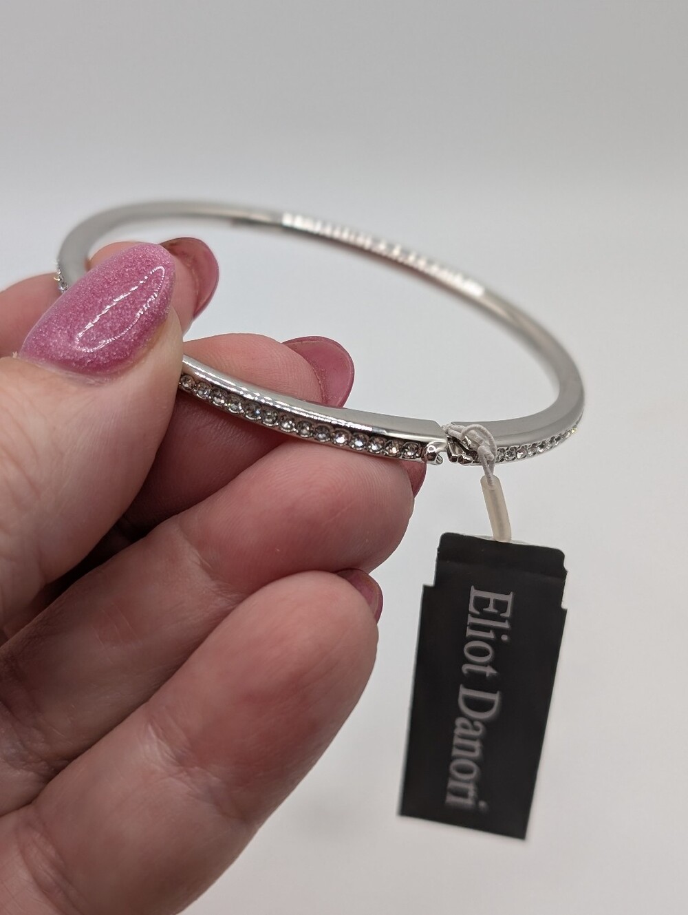 Eliot Danori Silvertone Thin Sparkly Crystal Eternity Bangle Bracelet NWT $70